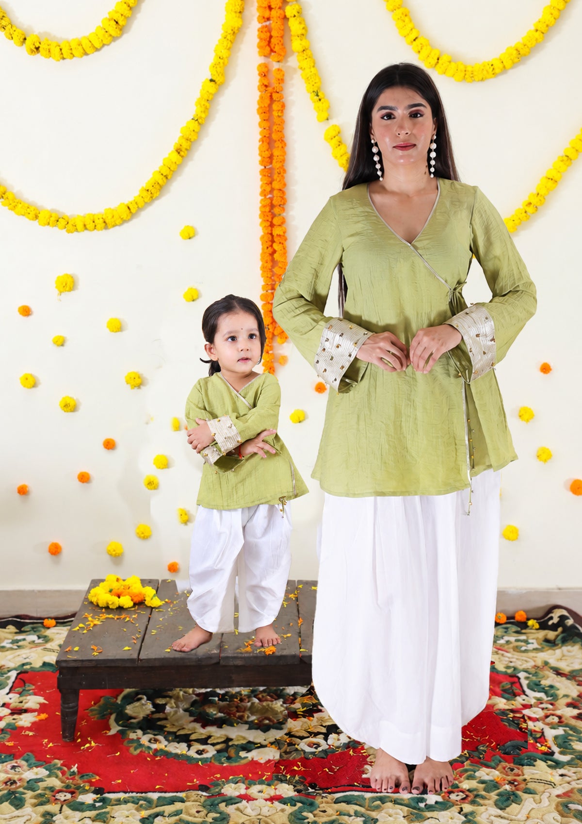 Green Angrakha Kurta Tulip Twinning set