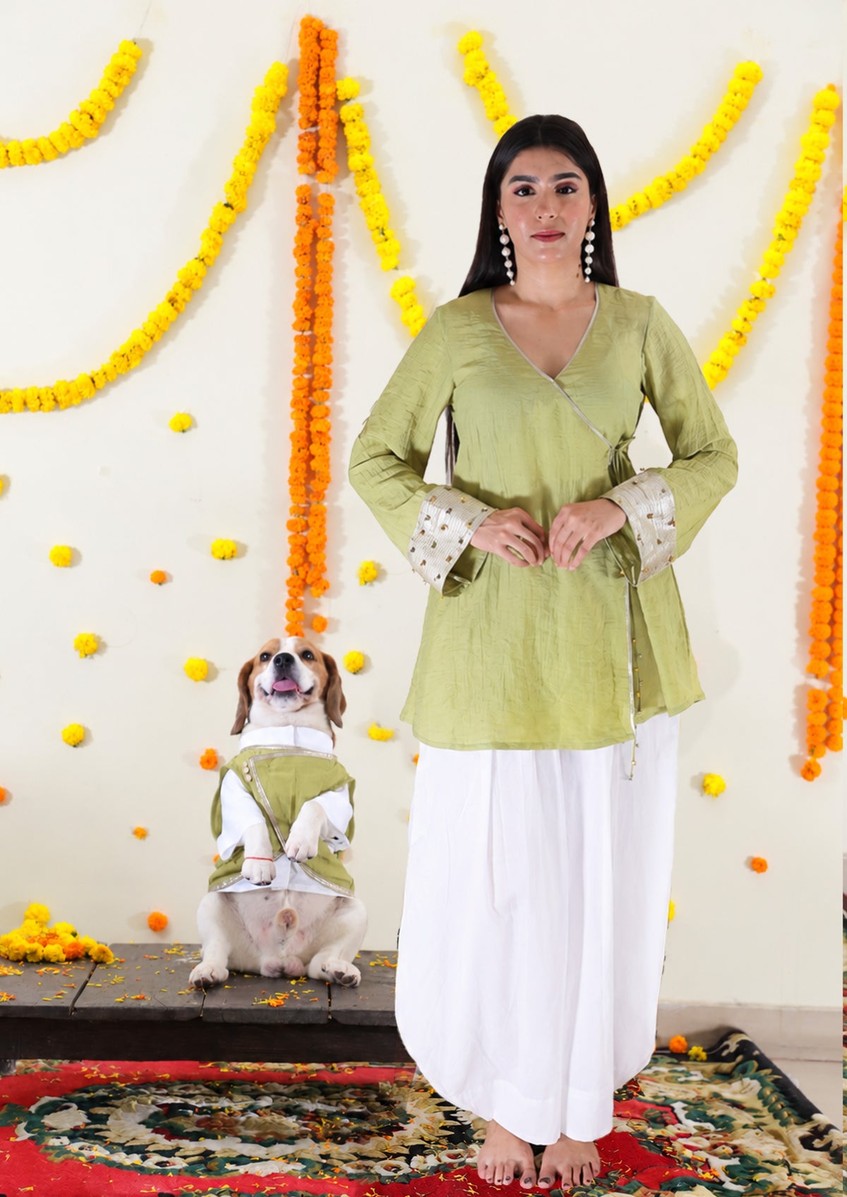 Green Angrakha Kurta Twinning set
